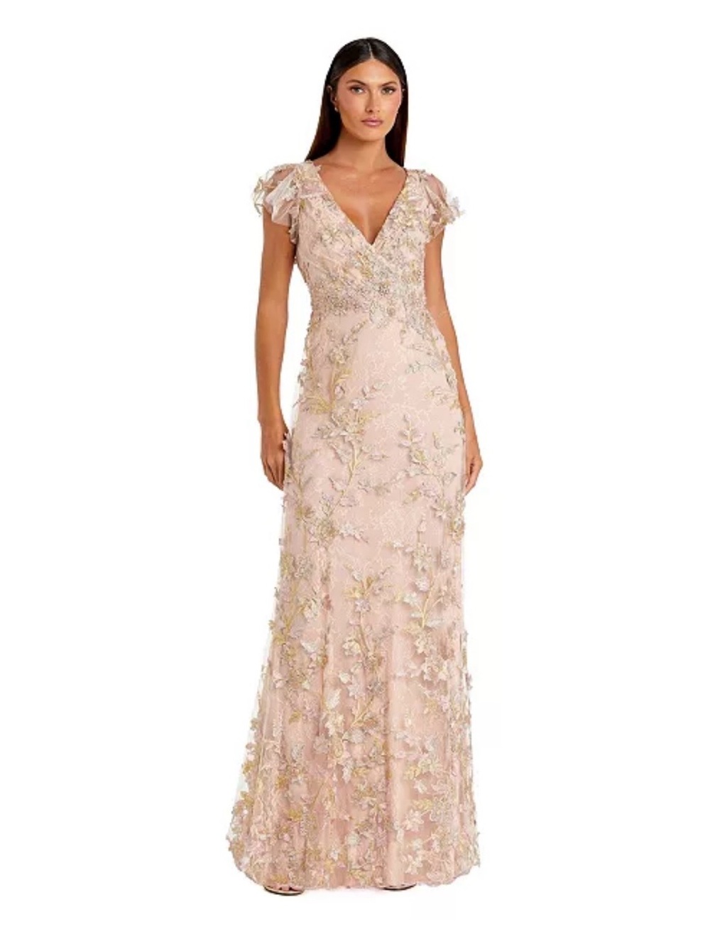 Mac Duggal Blush Pink Embellished V-Neck Maxi Gown